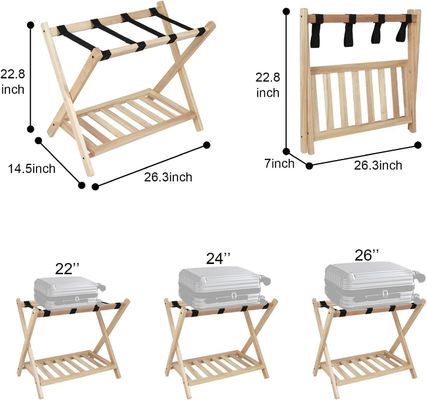 High Quantity 2 Tier Foldable Luggage Racks with Shelf and Heavy Duty Nylon Belts