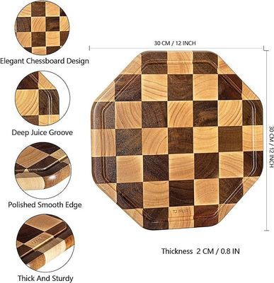 Customized 12X12X0.8 Inch Acacia Wooden Cutting Octagon Serving Board with Juice Groove