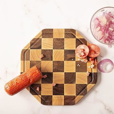 Customized 12X12X0.8 Inch Acacia Wooden Cutting Octagon Serving Board with Juice Groove