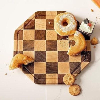 Customized 12X12X0.8 Inch Acacia Wooden Cutting Octagon Serving Board with Juice Groove