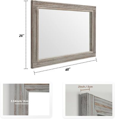 Wooden Spliced Wall Mirror for Bathroom Solid Wood Frame Rustic Farmhouse Vanity Mirror
