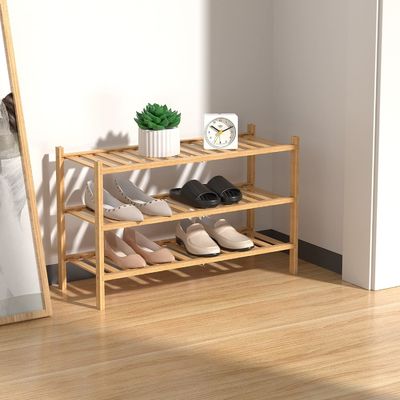 Multi-Function 3-Tier Bamboo Shoe Rack for Customizable Storage Non-folding Stackable