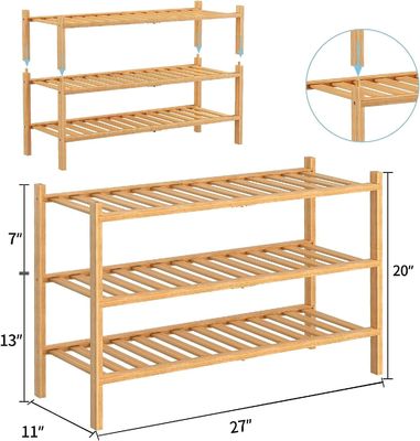 Multi-Function 3-Tier Bamboo Shoe Rack for Customizable Storage Non-folding Stackable