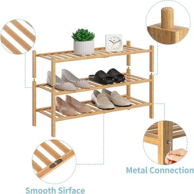 Multi-Function 3-Tier Bamboo Shoe Rack for Customizable Storage Non-folding Stackable