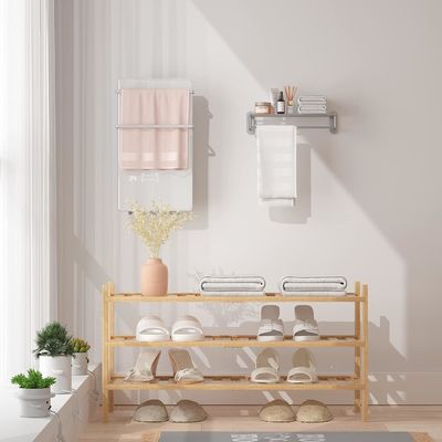 Multi-Function 3-Tier Bamboo Shoe Rack for Customizable Storage Non-folding Stackable