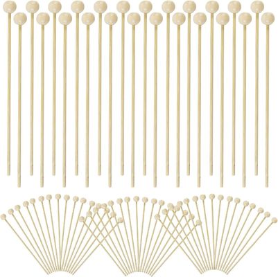 100PCS 6inch Rock Candy Sticks with Ball Wood Swizzle Sticks Modern and Simple Design