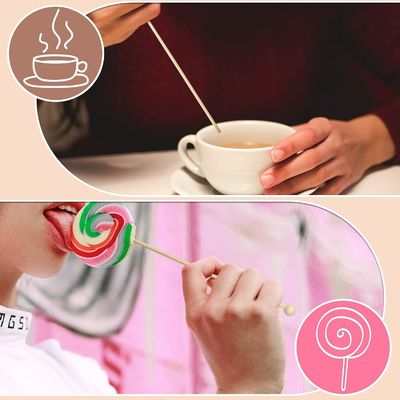 100PCS 6inch Rock Candy Sticks with Ball Wood Swizzle Sticks Modern and Simple Design