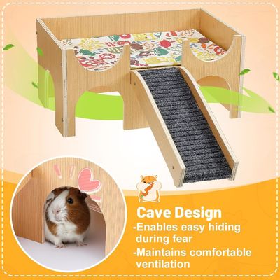 Sturdy Wooden Guinea Pig Hideout Upgraded Small Animal House with Stairs and Bed Hut