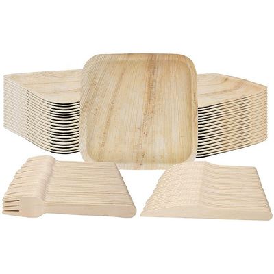 Romantic Square Biodegradable Areca Palm Leaf Wooden Bamboo Plate for Disposable Party