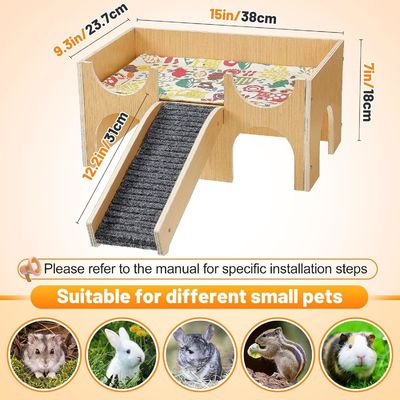 Sturdy Wooden Guinea Pig Hideout Upgraded Small Animal House with Stairs and Bed Hut