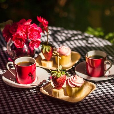 Romantic Square Biodegradable Areca Palm Leaf Wooden Bamboo Plate for Disposable Party