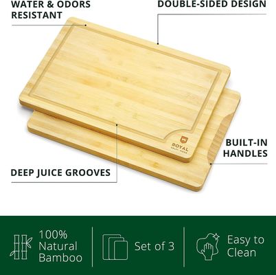 Extra Large Natural Bamboo Cutting Board Set with Oil Grooves Set of 3 Serving Boards