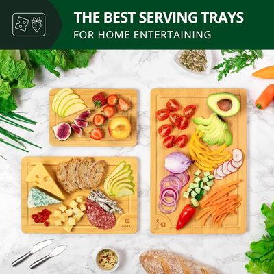 Extra Large Natural Bamboo Cutting Board Set with Oil Grooves Set of 3 Serving Boards