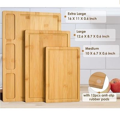 Popular Custom Service Bamboo Cutting Boards For Kitchen Set Of 3 With Juice Groove