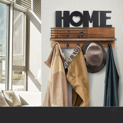 Customized Logo Rustic Wooden Mail Organizer with Key Hooks and Mail Storage Shelf