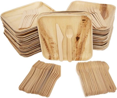 Eco-Friendly 20 Pack Biodegradable Palm Leaf Plates 10 Inch Square Sturdy Like Bamboo Disposable Elegant