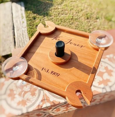 Customized Logo Wine Holder Food Serving Tray with Standing Type Wine Bottle Caddy