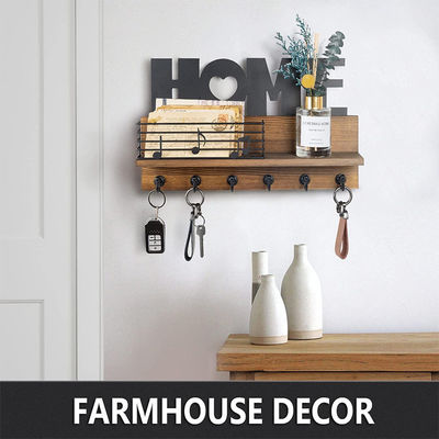 Wall Decorative Wooden Key Hanger with 3 Double Hooks Functional Design Key Holder