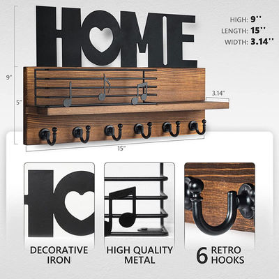 Wall Decorative Wooden Key Hanger with 3 Double Hooks Functional Design Key Holder