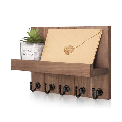 Wooden Key Holder With 4 Key Hooks and Wall Mount Floating Shelf BAMBOO Key Organizer