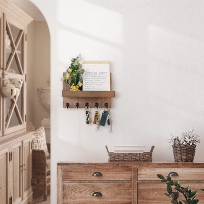 Wooden Key Holder With 4 Key Hooks and Wall Mount Floating Shelf BAMBOO Key Organizer
