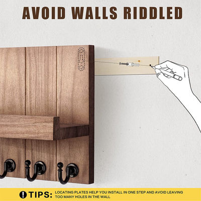 Wooden Key Holder With 4 Key Hooks and Wall Mount Floating Shelf BAMBOO Key Organizer