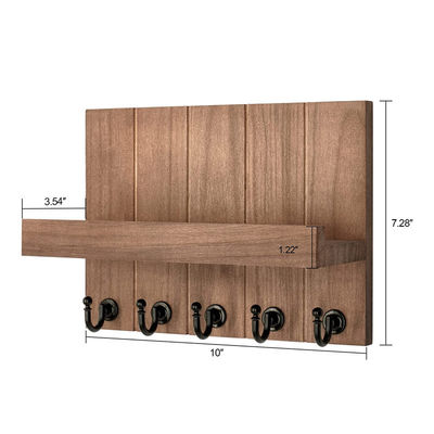 Wooden Key Holder With 4 Key Hooks and Wall Mount Floating Shelf BAMBOO Key Organizer