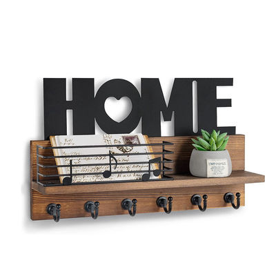 Wooden Key Holder With 4 Key Hooks and Wall Mount Floating Shelf BAMBOO Key Organizer