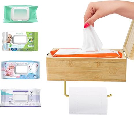 Desk or Sport Bamboo Wall Mounted Toilet Paper Holder with Wet Tissue Storage Box