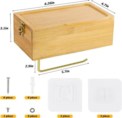 Desk or Sport Bamboo Wall Mounted Toilet Paper Holder with Wet Tissue Storage Box