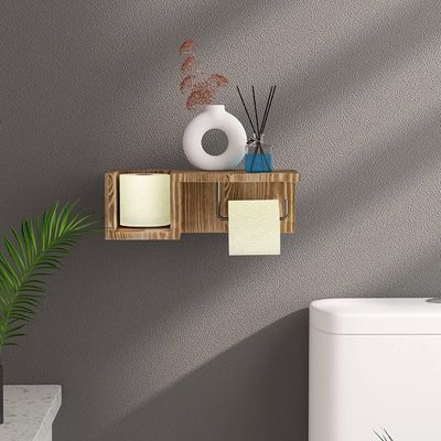 White Wooden Bathroom Wall Mount Toilet Paper Holder Stand with Flushable Storage Shel