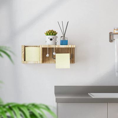 White Wooden Bathroom Wall Mount Toilet Paper Holder Stand with Flushable Storage Shel