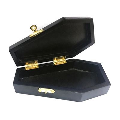 Unfinished Wood Coffin Box for Customized Plain Black Gift and Cosmetics Packaging