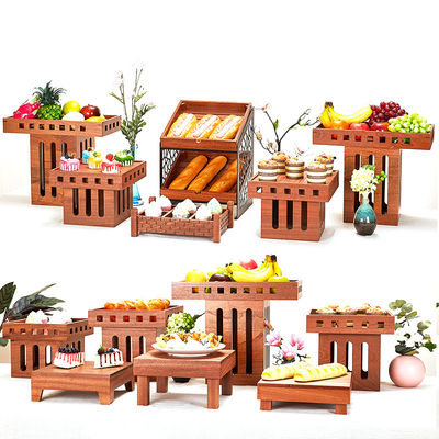 Customizable Logo Acceptable 3 Tiers Wooden Cake Fruit Display Stand for Dessert