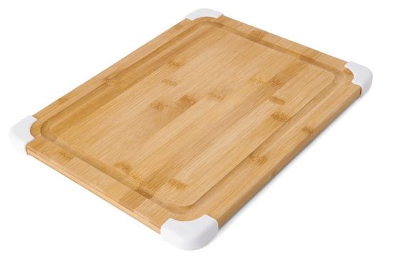 11x14 Inch Bamboo Cutting Board with Juice Groove and White Corner Protection Varnished