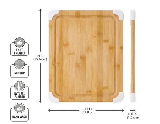 11x14 Inch Bamboo Cutting Board with Juice Groove and White Corner Protection Varnished