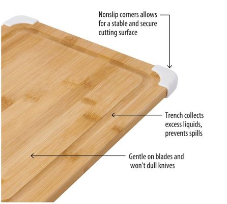 11x14 Inch Bamboo Cutting Board with Juice Groove and White Corner Protection Varnished