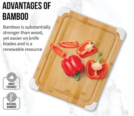 11x14 Inch Bamboo Cutting Board with Juice Groove and White Corner Protection Varnished