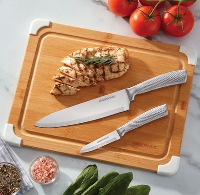 11x14 Inch Bamboo Cutting Board with Juice Groove and White Corner Protection Varnished