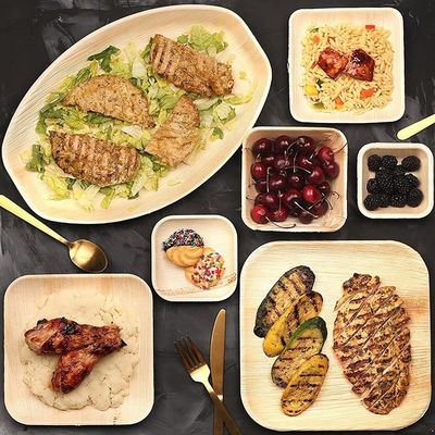 Engraving Technique Compostable Eco Friendly Areca Palm Leaf Disposable Square Plates Set 8 Inch