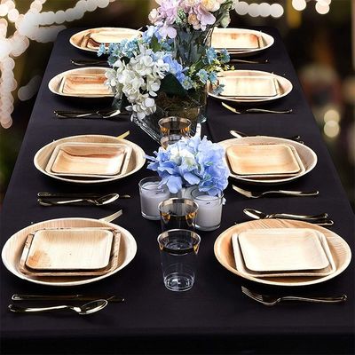 Engraving Technique Compostable Eco Friendly Areca Palm Leaf Disposable Square Plates Set 8 Inch