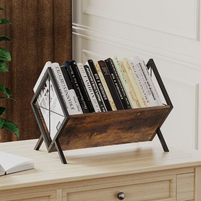 Wood Vinyl Record Display Rack for Quick Assembly and Storage of Magazine Book Files Albums