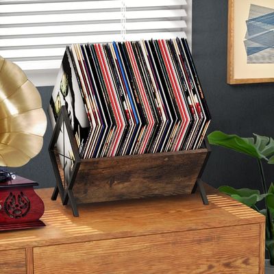 Wood Vinyl Record Display Rack for Quick Assembly and Storage of Magazine Book Files Albums