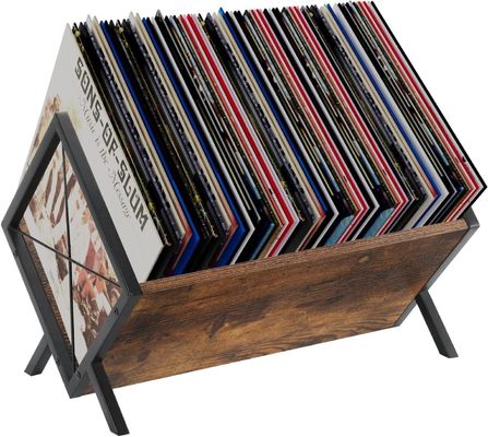 Wood Vinyl Record Display Rack for Quick Assembly and Storage of Magazine Book Files Albums