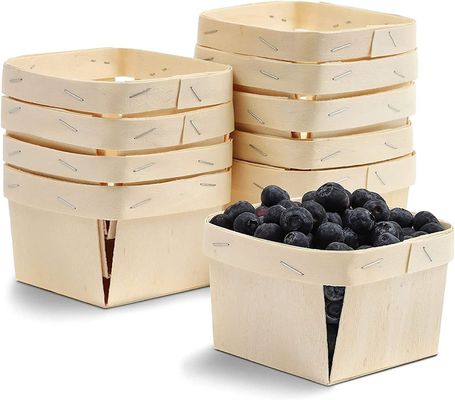 Silk-Screen Printed 5.75-Inch Square Vented Wooden Berry Baskets for Fruit Picking