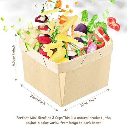 Silk-Screen Printed 5.75-Inch Square Vented Wooden Berry Baskets for Fruit Picking