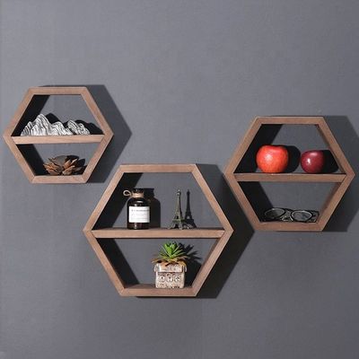 Geometric Hexagon Shape Wood Wall Shelves for Modern Simple Style Office Organizer