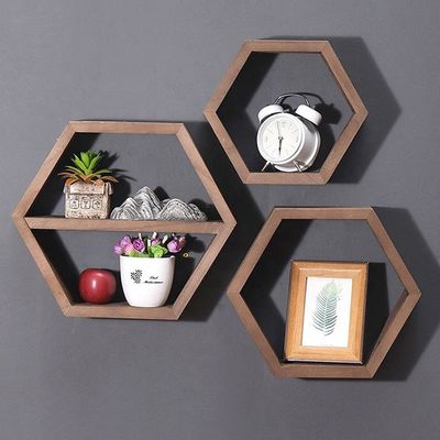Geometric Hexagon Shape Wood Wall Shelves for Modern Simple Style Office Organizer