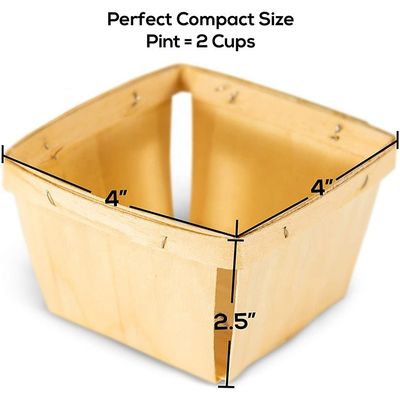 Birch or Poplar Veneer Wood Color 4 x 4 Inch Pint Fruits Baskets for Party Decors