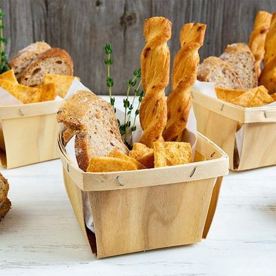 Birch or Poplar Veneer Wood Color 4 x 4 Inch Pint Fruits Baskets for Party Decors